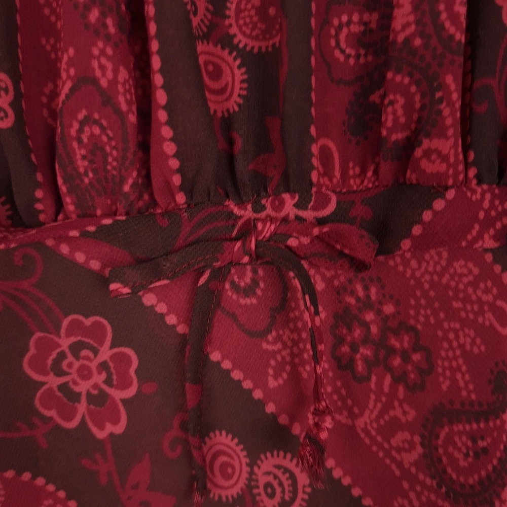 Vntg Whimsy Fairy Dress Womens Large Red Paisley Chiffon Sheer Babydoll Grunge - Picture 9 of 16